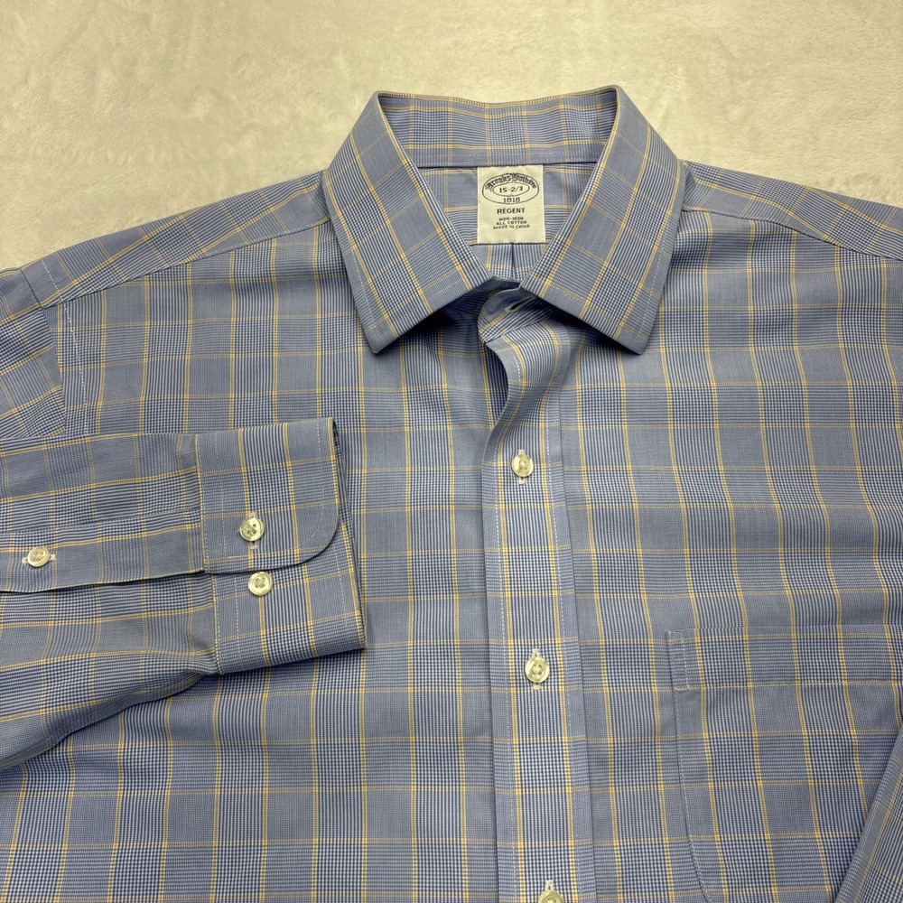 Brooks Brothers 1818 Regent Dress Shirt Mens 15-2/3 Blue Plaid Cotton Y2K